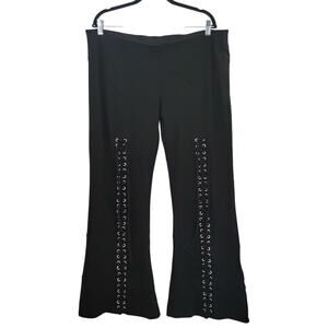 Tunnel Vision 2XL Lace Up Flare Pants Black Patchwork Rave Goth Cotton Stretch